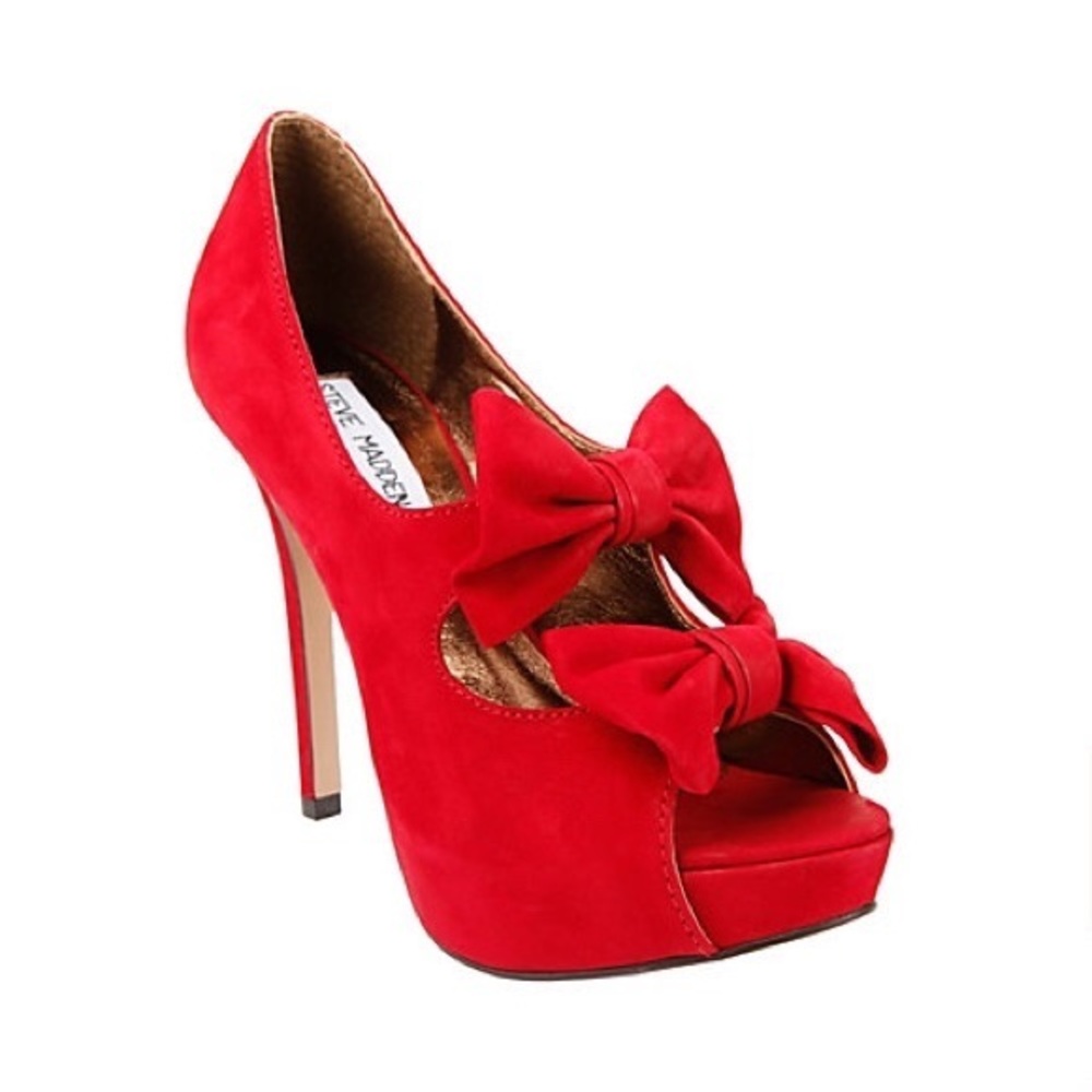 Steve Madden Propperr Suede Red Heels Bow